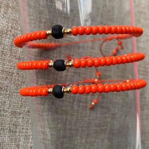 Genuine Azabache and Seed Beads Bracelet- 18 K Goldfilled- Adjustable Bracelet- Handmade- Jet Stone- Protection- Red String - Adult/ Baby.