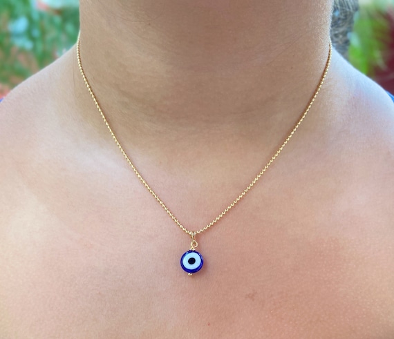 Evil Eye Necklace , Blue Evil Eye Bead , Evil Eye Charm Necklace , Nazar Evil Eye , Turkish Evil Eye , Gold Filled Necklace .