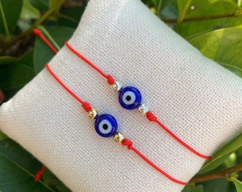 Blue Evil Eye Red String - Adjustable Bracelet -  Unisex - Adult -Baby - Good Luck - Protection - Handmade Jewelry - Goldfilled - Silver.