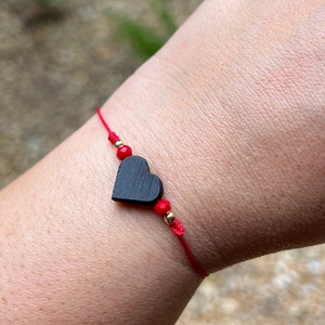 Genuine Azabache Bracelet• Heart  Bracelet• Protection Amulet•Jewelry• Red & Black String • Pulsera Mal de Ojo • Bracelet for protection •