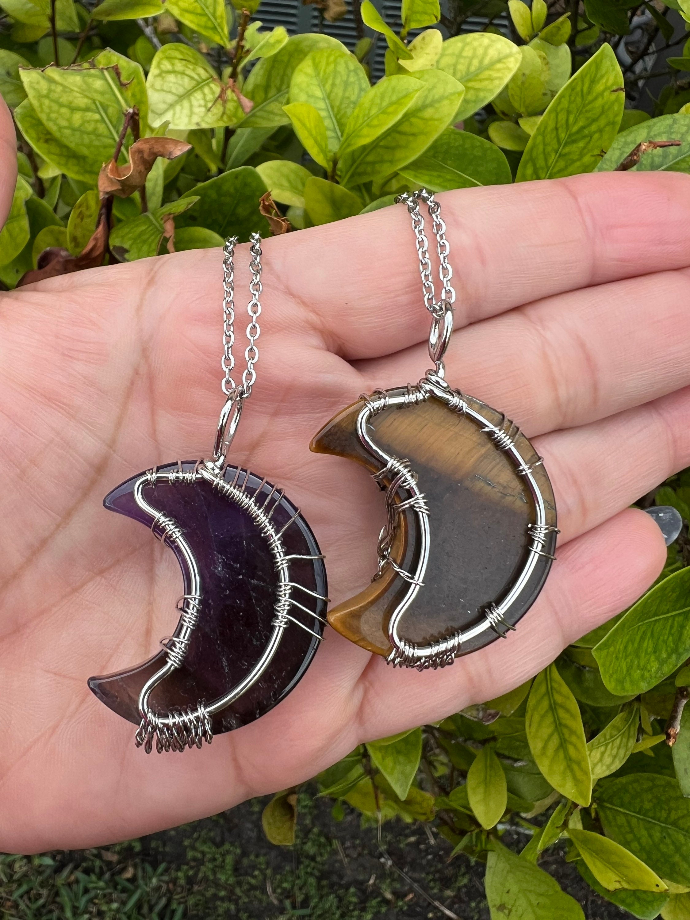 Ciondolo Lunare In Ossidiana Nera Con Albero Della Vita