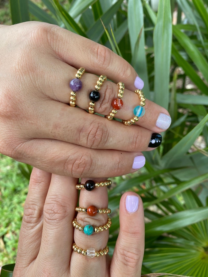 Beaded 18K Gold Filled Ring \u2022 Gemstones Ring \u2022 Beaded Rings \u2022 Healing Jewelry \u2022 Rings \u2022 Yoga Jewelry \u2022 Handmade Jewelry \u2022