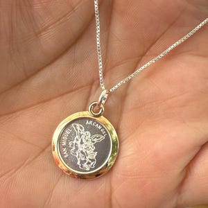 Sterling Silver Archangel Saint Michael Pendant Necklace: Gold Border, Religious Protection