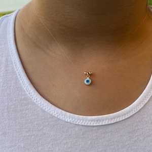 Evil Eye Necklace •Invisible Necklace • Floating Illusion Necklace •Jewelry •Transparent Necklace •Handmade Jewelry•Protection•