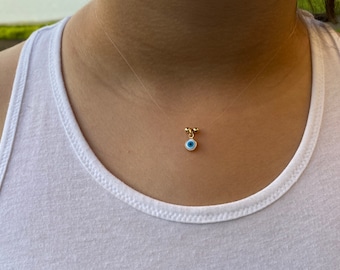 Evil Eye Necklace •Invisible Necklace • Floating Illusion Necklace •Jewelry •Transparent Necklace •Handmade Jewelry•Protection•