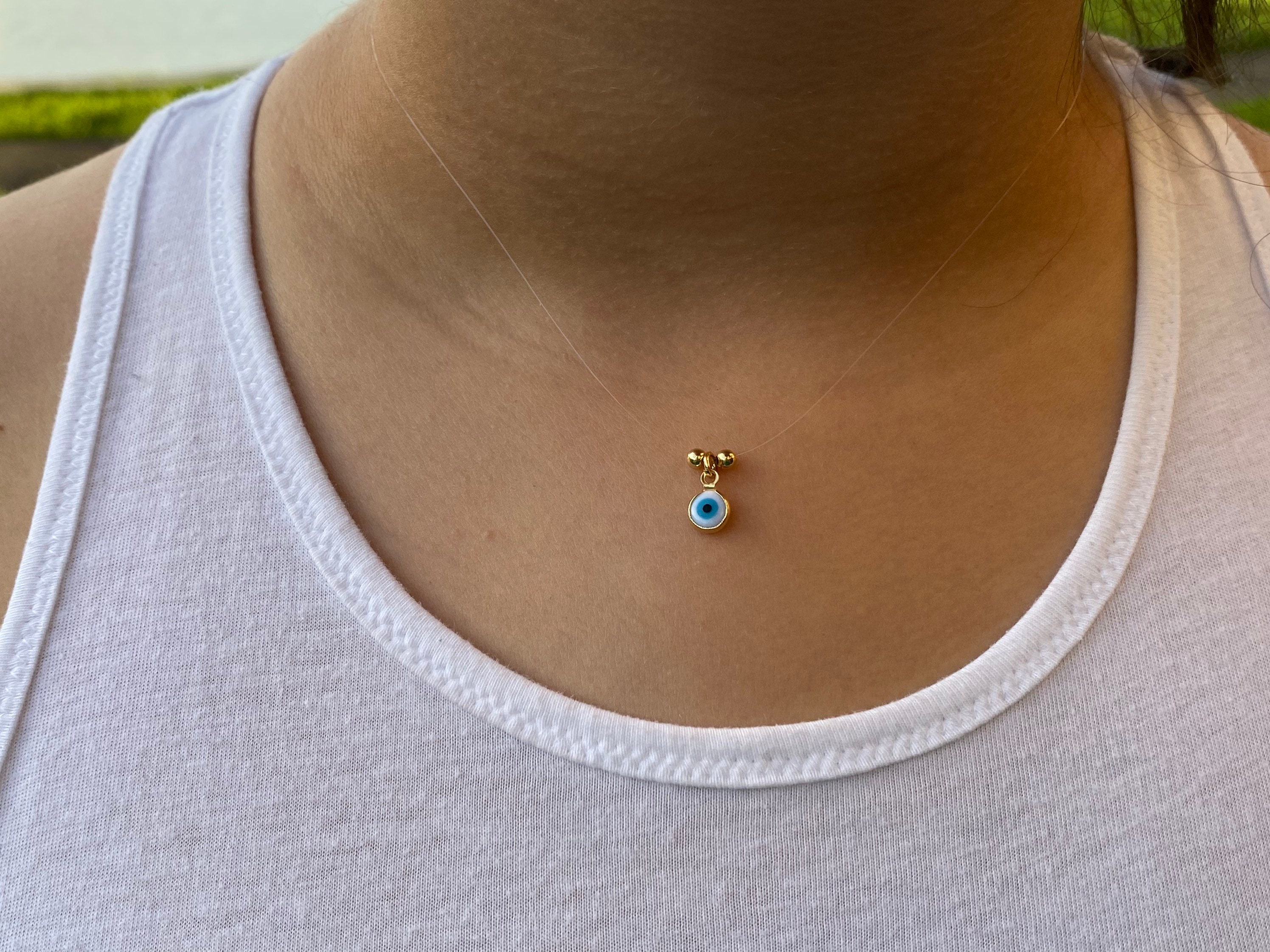 Evil Eye Necklace •Invisible Necklace • Floating Illusion Necklace •J…