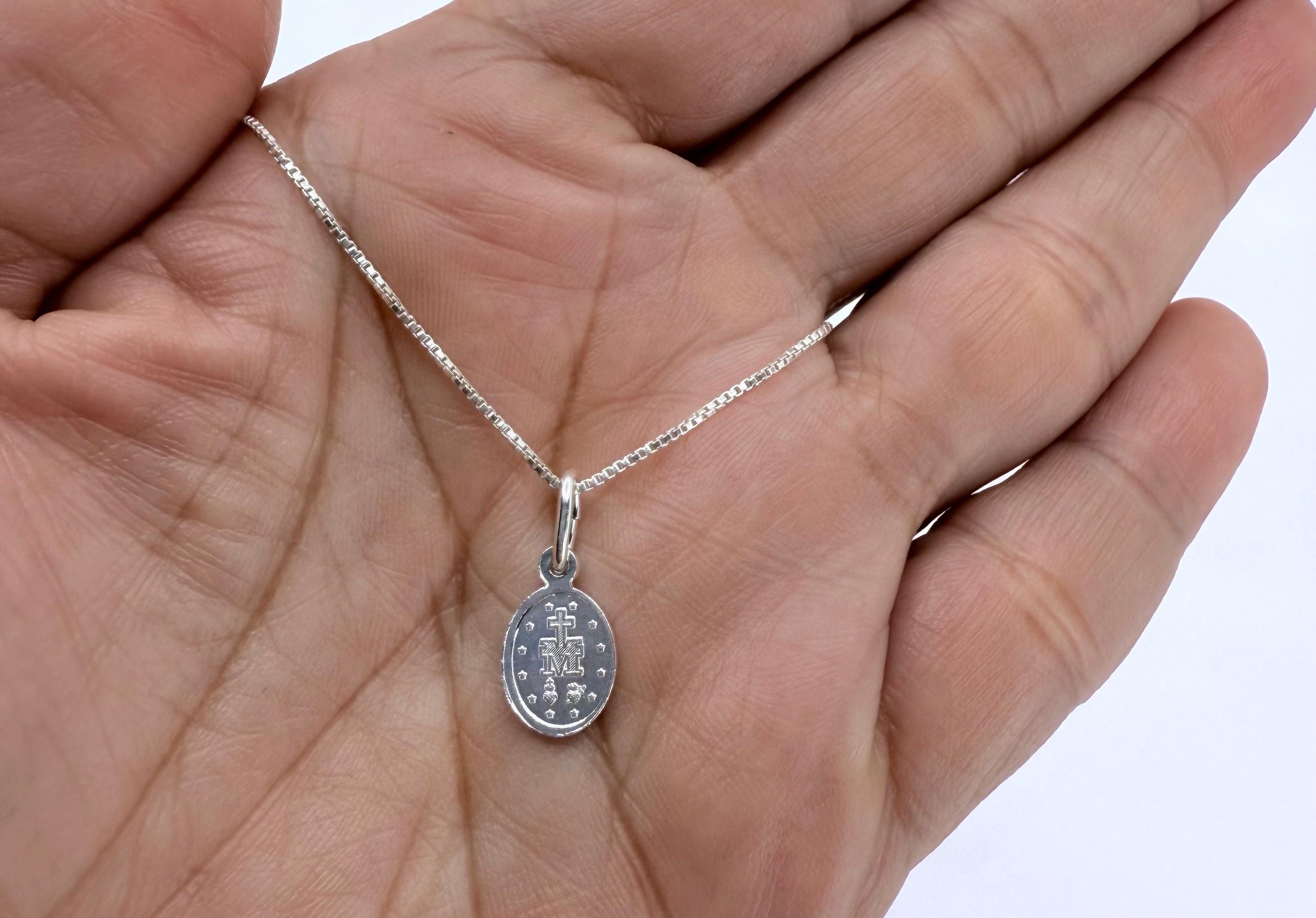 Sterling Silver Miraculous Medal Necklace: Catholic Virgin Mary Pendant ...