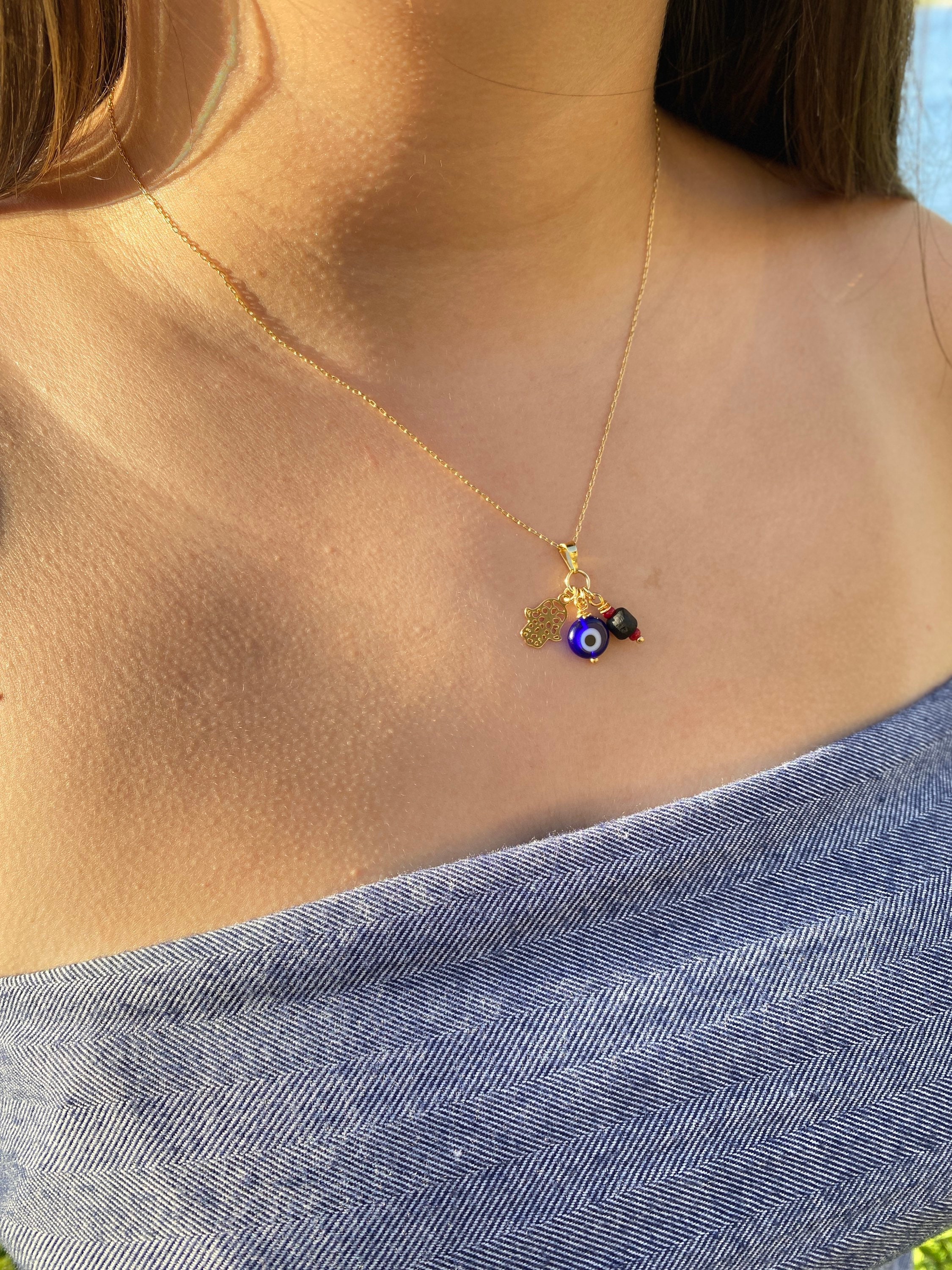 Protection  Necklace, Evil Eye Charm , Hamsa Charm, Azabache Charm , …