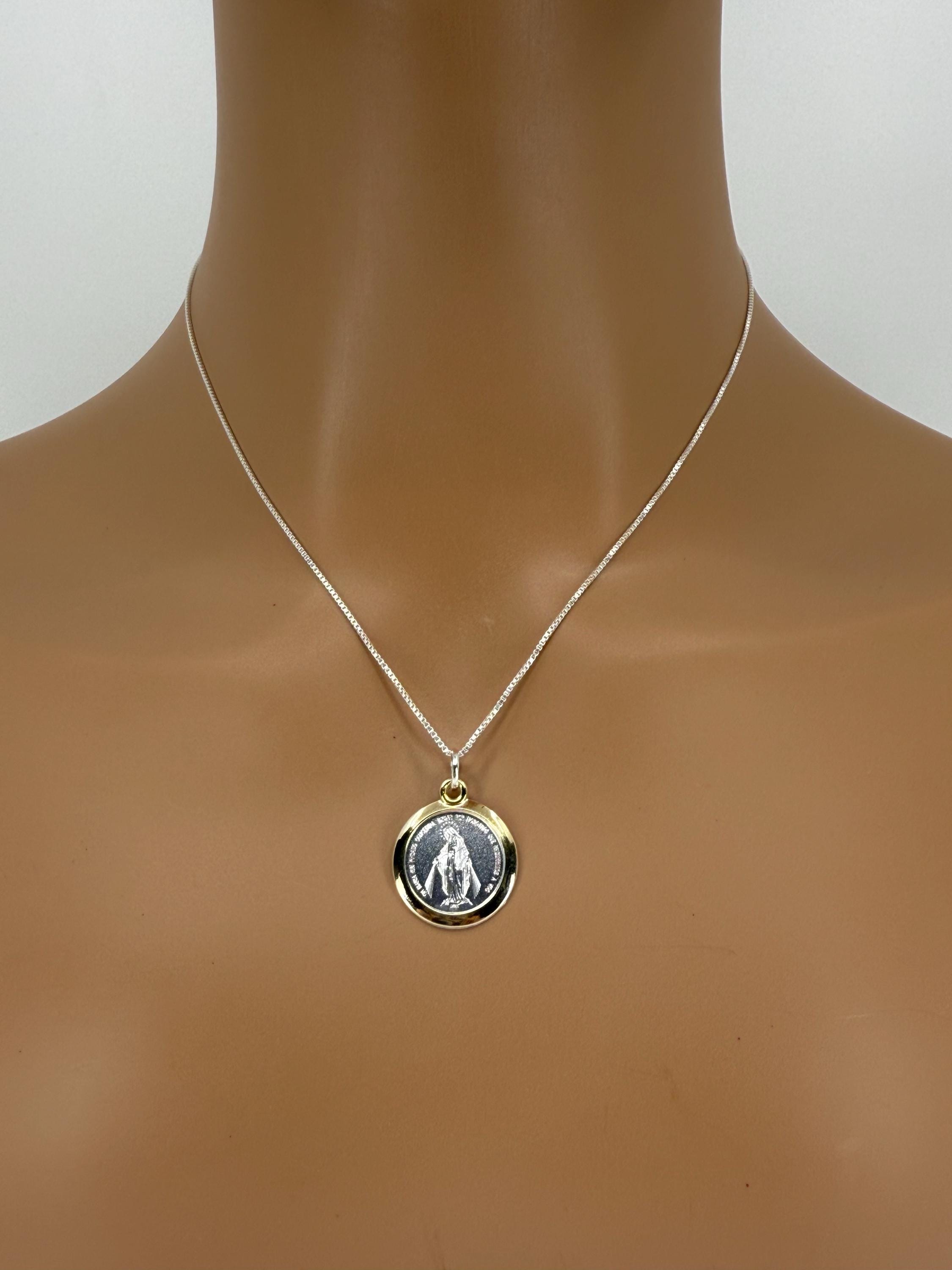 Sterling Silver Miraculous Medal Necklace: Virgin Mary Catholic Jewelry ...