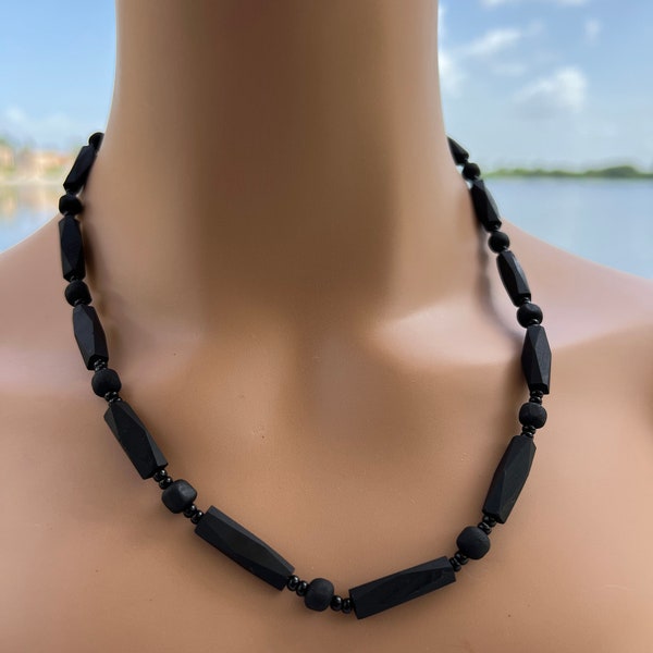 Azabache beaded necklace •Jet stone Necklace • Unisex necklace• Azabache jewelry • Mal de ojo jewelry  Jet stone necklace • genuine azabache
