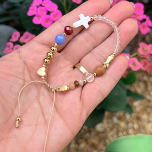 Pulsera La vida de Jesús • Historia de Jesús • Historia religiosa • Regalo religioso • Joyería católica • Pulsera ajustable • Relleno de oro de 18 quilates