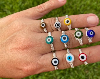 Evil Eye Wired Wrapped Rings , Wrapped Rings, Silver Filled Wire, Handmade Rings ,Protection Ring, Womens Ring , Evil Eye Jewelry .
