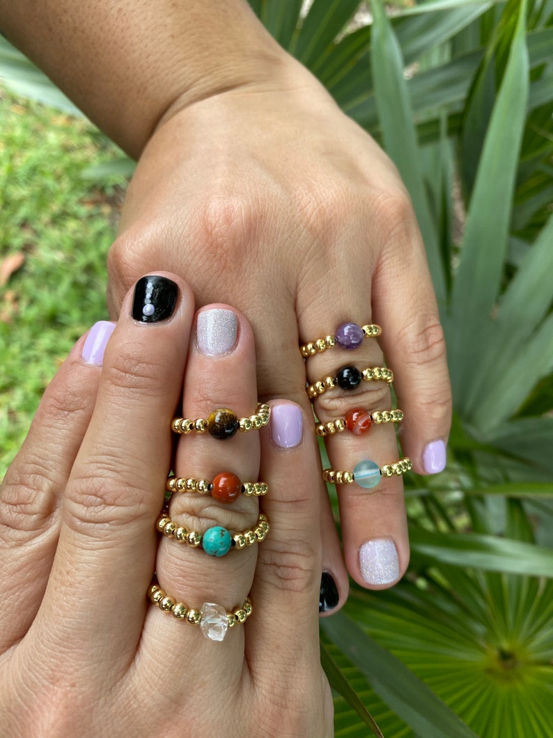 Beaded 18K Gold Filled Ring \u2022 Gemstones Ring \u2022 Beaded Rings \u2022 Healing Jewelry \u2022 Rings \u2022 Yoga Jewelry \u2022 Handmade Jewelry \u2022