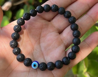 Lava bracelet • evil eye bracelet • men jewelry • gift for men• Lava rock bracelet • crystals for healing • Yoga gift • Protection bracelet