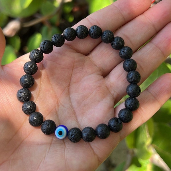 Lava bracelet • evil eye bracelet • men jewelry • gift for men• Lava rock bracelet • crystals for healing • Yoga gift • Protection bracelet