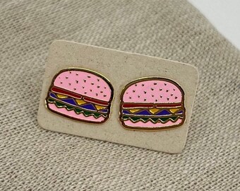 Hamburger Earrings: Funny Food Earrings with Titanium Posts