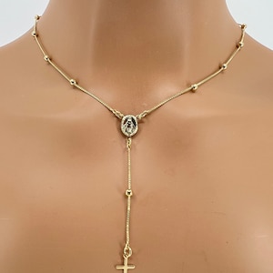 16” Gold Filled Rosary Necklace: Dainty Catholic Jewelry