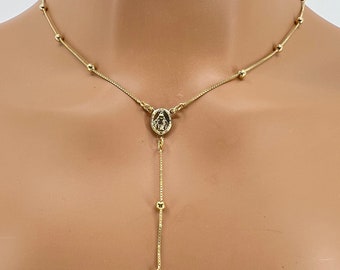 Collar de rosario relleno de oro de 16” • Rosario de oro • Joyería católica • Confirmación • Regalo de aniversario • Collar delicado • Relleno de oro de 18 quilates •