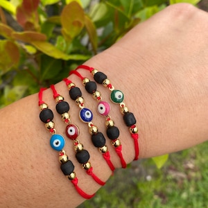 Genuine Azabache and Evil Eye Bracelet, Adjustable Bracelet, Gold Filled Bracelet, Protection Bracelet, Baby Jewelry, Adult Jewelry .
