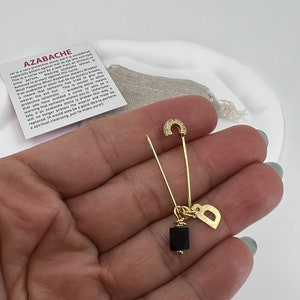 Alfiler de protección para bebé, broche para bebé, alfiler de mal de ojo Azabache, piedra azabache, alfiler relleno de oro, alfiler de mal de ojo, joyería Azabache.SE VENDE INDIVIDUALMENTE.