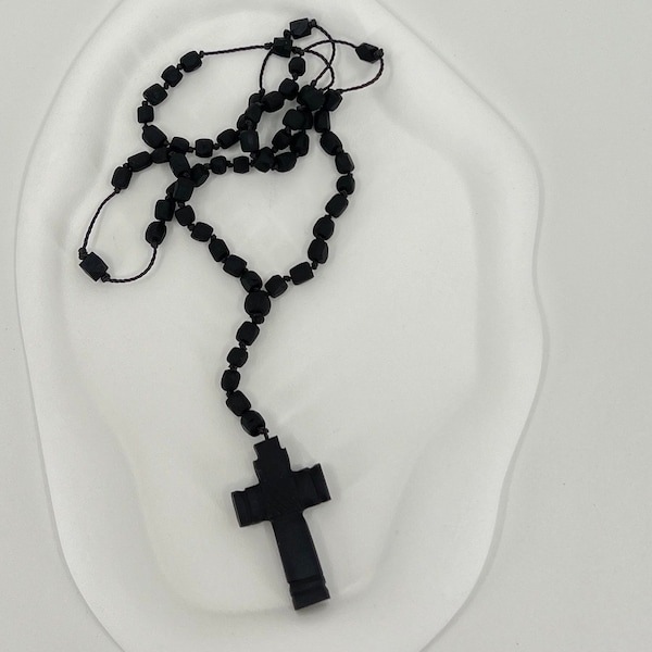 Azabache Rosary• Azabache Cross Necklace• Genuine Azabache • Religious Jewelry • Unisex Rosary• Beaded rosary for protection Azabache jewelr