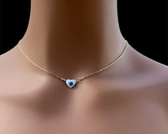 18K Gold Filled Evil Eye Heart Necklace - Protection Amulet