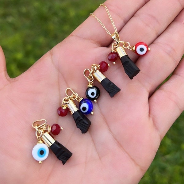 Genuine Azabache Figa Hand Pendant: Gold Filled Evil Eye Protection Amulet