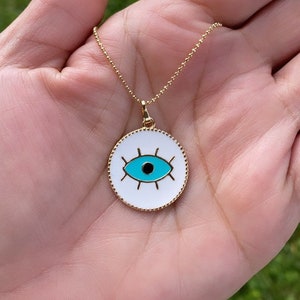 Evil Eye Necklace • 18K Gold filled Necklace • Protection Necklace • Round Evil eye • Kabbalah Jewelry • Evil Eye jewelry •