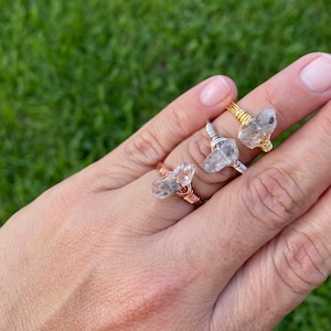 AAA Herkimer Diamond Wired Ring• Handmade Ring •Raw Herkimer Diamond Ring •April Birthstone • Silver • Cooper• Gold Filled • Wired jewelry •