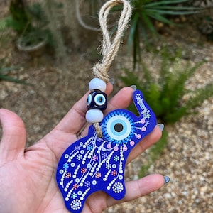 Adorno de mal de ojo de elefante, mal de ojo colgante de pared, mal de ojo griego, amuleto de protección, decoración del hogar, nazar turco, protección de la casa.
