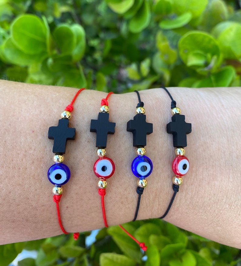 Genuine Azabache Bracelet Azabache Cross With Evil Eye Red Etsy