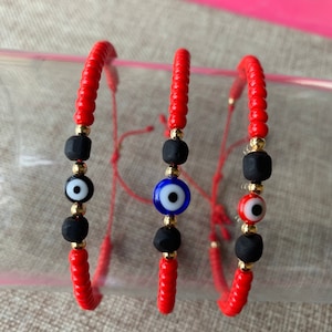 Genuine Azabache with Evil Eye - Miyuki Beads - Red String - Black - Blue -Red - Protection- Mal de Ojo - Jet Stone - Adjustable.