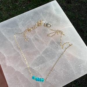 Blue Ethiopian Opal Necklace: 18K Goldfilled Chain, Minimalist Chakra Jewelry