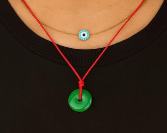 Collana Con Ciondolo In Giada Verde Ghiaccio Naturale – Ciambella Portafortuna Fatta A Mano