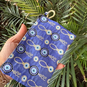 Turkish Evil Eye Coin Purse• Blue Bohemian• Evil Eye Bag •Pouch Bag • Evil Eye Accessories •