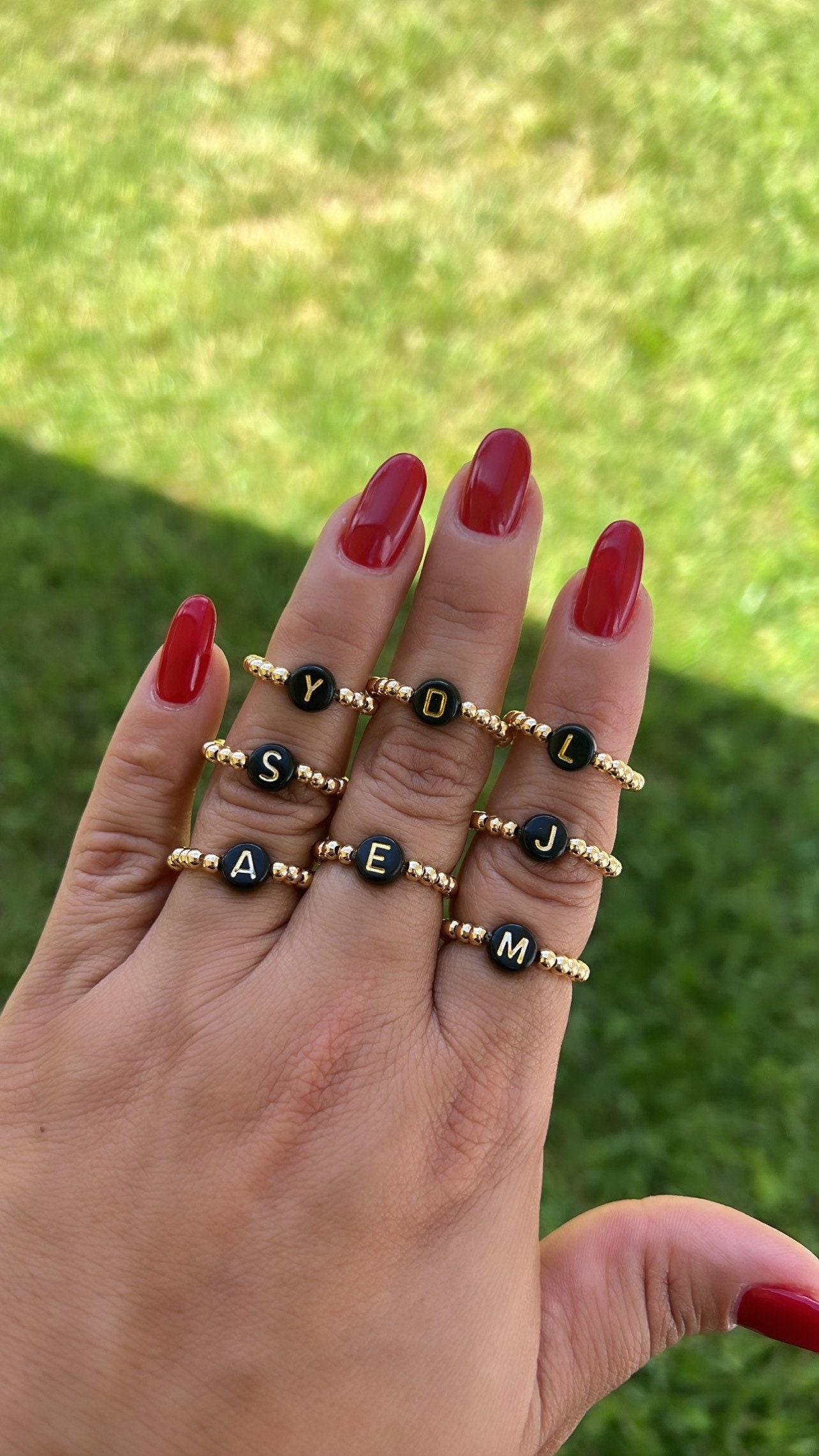 Dainty 18K Gold Initial Ring: Custom Letter Beaded Ring - Etsy