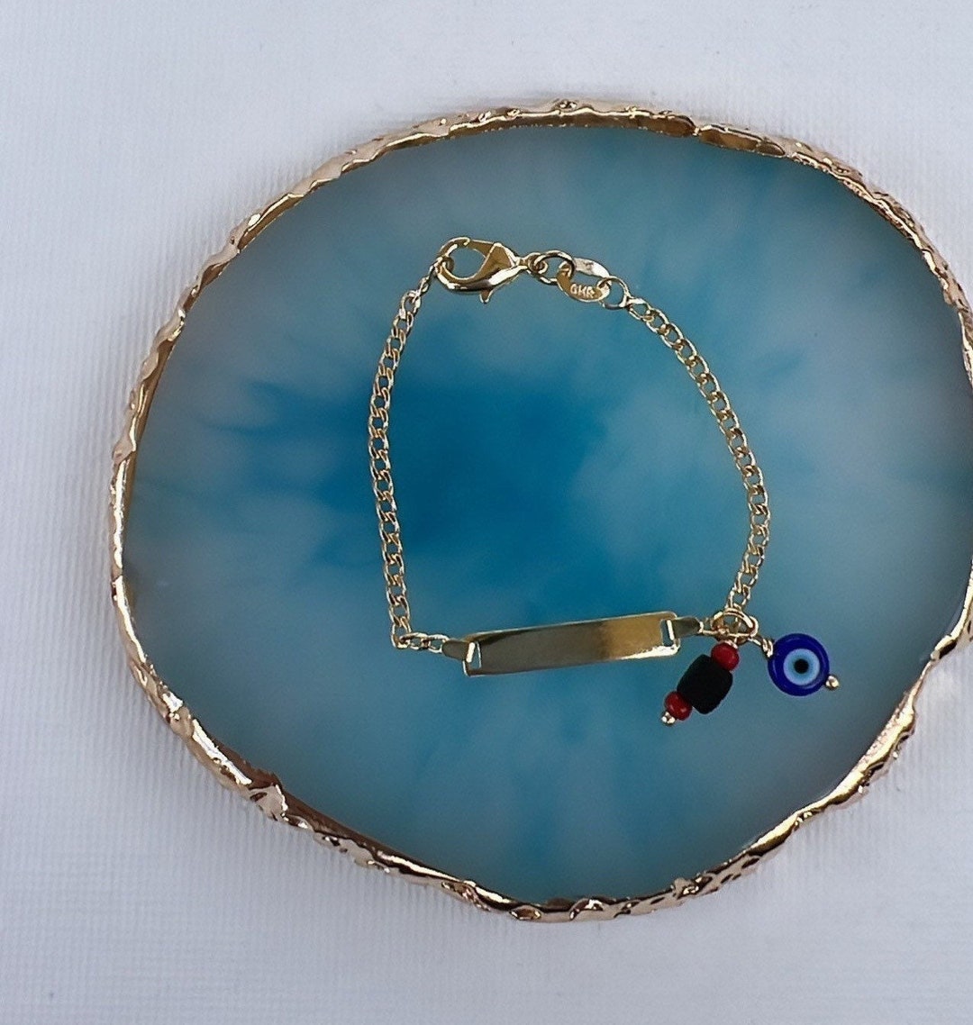 18K Gold Filled Bracelet With Evil Eye and Azabache Baby Bracelet Babys