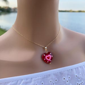 Heart Necklace •Red Heart necklace • Puff Heart Pendant• Cable chain necklace • Valentines Gift • Cute heart necklace • Gold necklace •
