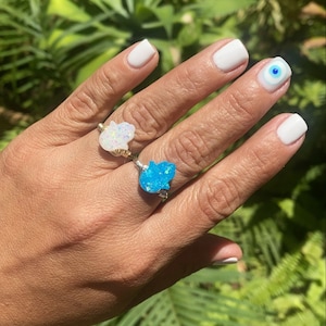 Synthetic Opal Wire Ring • Handmade wire wrapped Ring • Hamsa Ring• Mano de fatima Anillo• Gold Filled Wire • Silver Filled Ring •Protection