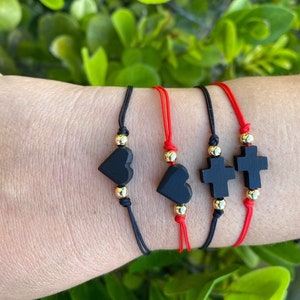 Jet Stone Bracelet• Genuine Azabache Bracelet• Heart Cross Bracelet• Protection Amulet•Jewelry• Red & Black String • Pulsera Mal de Ojo •