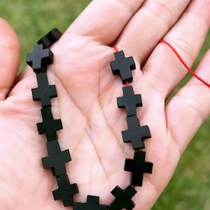 12 pcs Genuine Azabache Jet Stone Cross Beads: Protection Charms