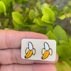 Banana  Earrings • Enamel Earrings • Gold Filled Earrings • Hypoallergenic Earrings• Cool Earrings •Stud Earrings •Nickel Free Earrings.