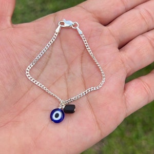 925 Sterling Silver Junior Bracelet • Azabache and Evil eye Protection • Bracelet for protection • Genuine azabache • Junior size Bracelet •