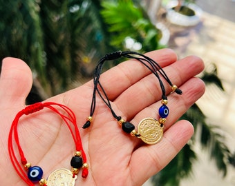 Saint Benedict Bracelet with evil eye and azabache• Bracelet for protection • Protect your energy • Red string bracelet • Adjustable bracele