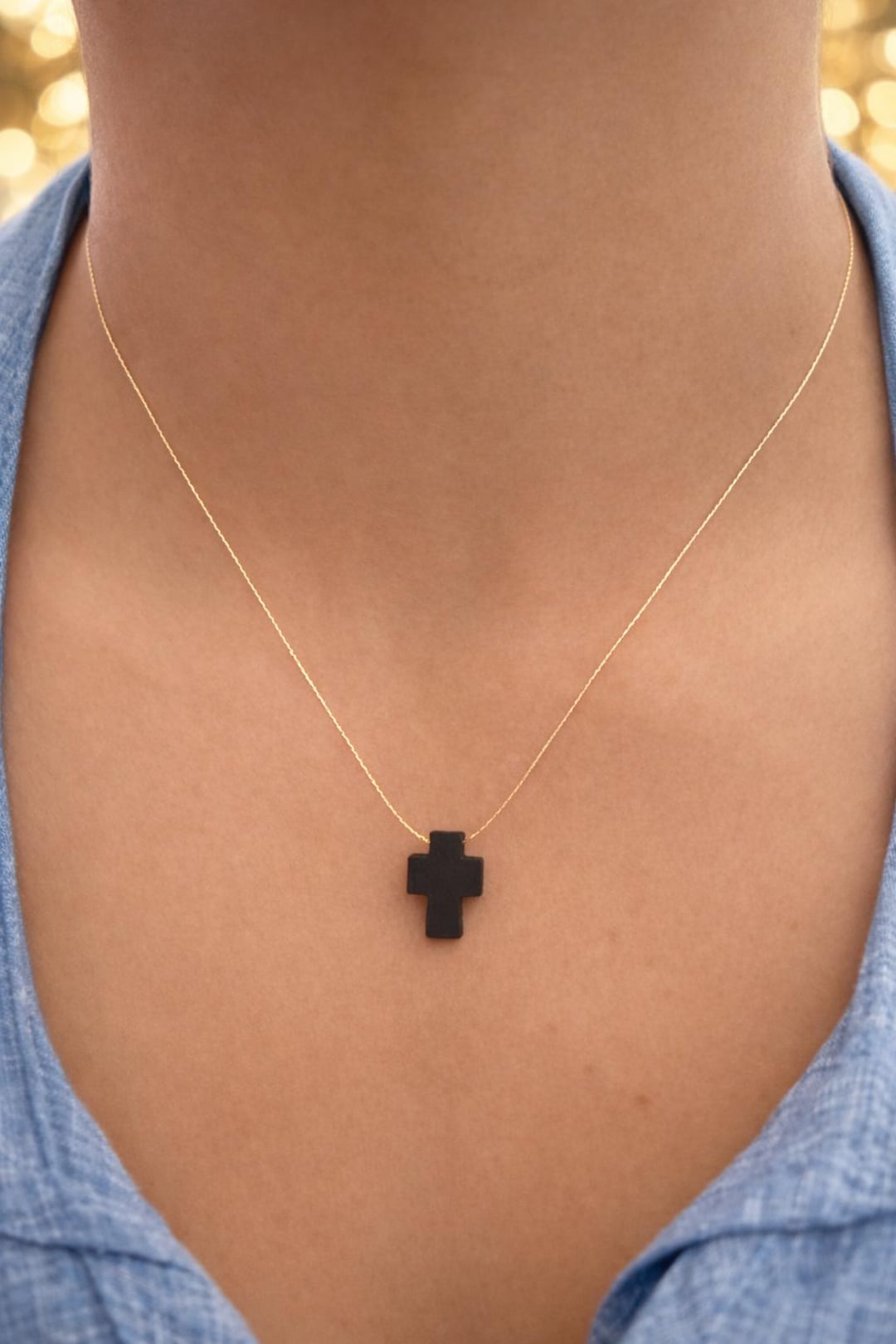 Jet Stone Cross Necklace • Authentic Azabache Necklace • Black Cross ...
