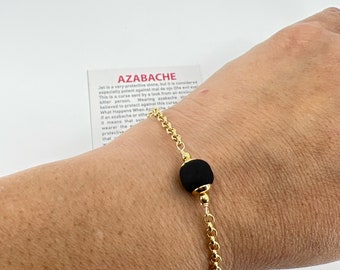 Azabache Bracelet• Jet stone Gold bracelet • Gold chain bracelet• 18K Gold filled Jewelry• delicate bracelet • protection bracele• Anklet