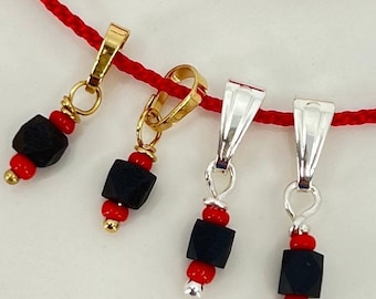 Azabache Baby Amulet: 3mm Jet Stone Pendant, 18k Goldfilled