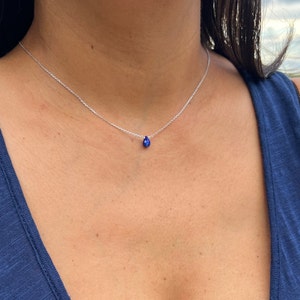 LAPIS LAZULI Necklace • 925 Rhodium Sterling Silver Necklace •  Teardrop Lapis lazuli • Gemstone Necklace • healing stones • throat Chakra •