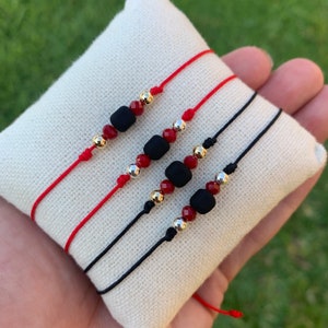 Genuine Azabache w/ Red Beads  - Adjustable- Red/ Black String - Goldfilled- Silverfilled - Handmade Jewelry- Protection - Jet Stone .