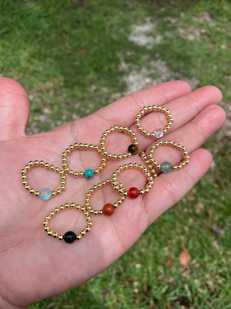 Beaded 18K Gold Filled Ring \u2022 Gemstones Ring \u2022 Beaded Rings \u2022 Healing Jewelry \u2022 Rings \u2022 Yoga Jewelry \u2022 Handmade Jewelry \u2022